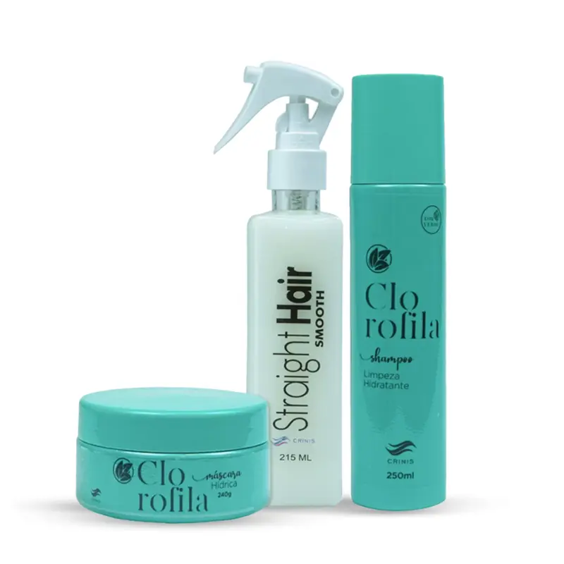Kit Anti Frizz Smooth CRINIS – Shampoo de Clorofila, Máscara Hídrica e Termoativado, 3 Itens